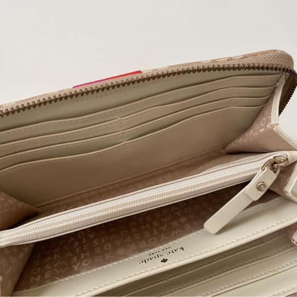Kate Spade New York Neda Signature Stucco Canvas Zip Around Beige Wallet - Picture 14 of 15